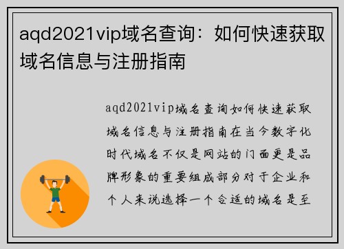 aqd2021vip域名查询：如何快速获取域名信息与注册指南